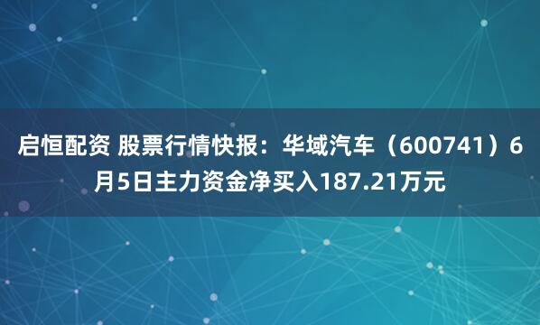 启恒配资 股票行情快报：华域汽车（600741）6月5日主力资金净买入187.21万元