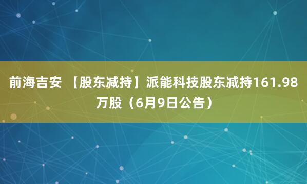 前海吉安 【股东减持】派能科技股东减持161.98万股（6月9日公告）