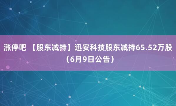 涨停吧 【股东减持】迅安科技股东减持65.52万股（6月9日公告）