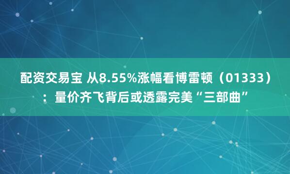 配资交易宝 从8.55%涨幅看博雷顿（01333）：量价齐飞背后或透露完美“三部曲”